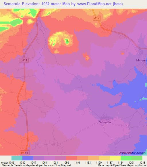 Semarule,Botswana Elevation Map