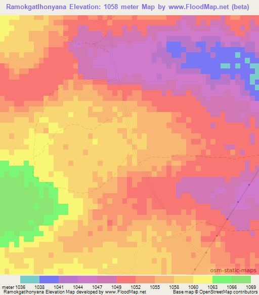 Ramokgatlhonyana,Botswana Elevation Map