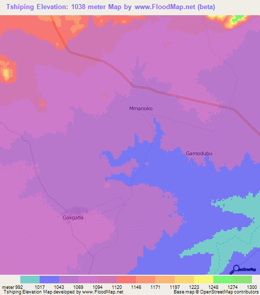 Tshiping,Botswana Elevation Map