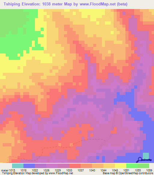 Tshiping,Botswana Elevation Map
