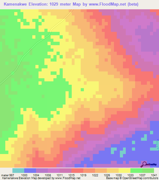 Kamenakwe,Botswana Elevation Map