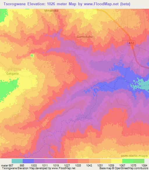 Tsorogwane,Botswana Elevation Map