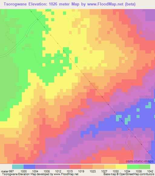 Tsorogwane,Botswana Elevation Map