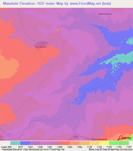 Masebele,Botswana Elevation Map