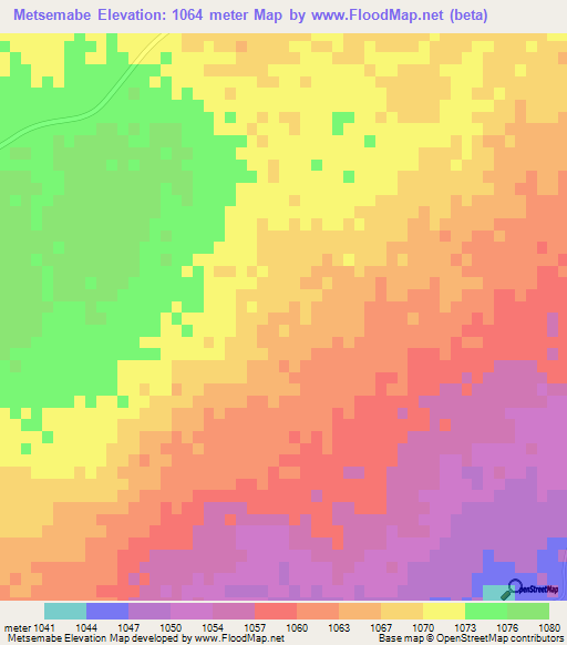 Metsemabe,Botswana Elevation Map