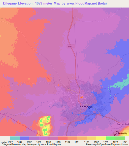 Dilegane,Botswana Elevation Map