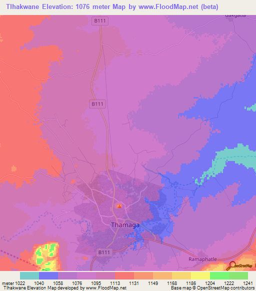 Tlhakwane,Botswana Elevation Map