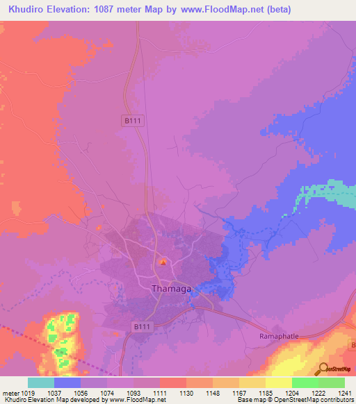 Khudiro,Botswana Elevation Map