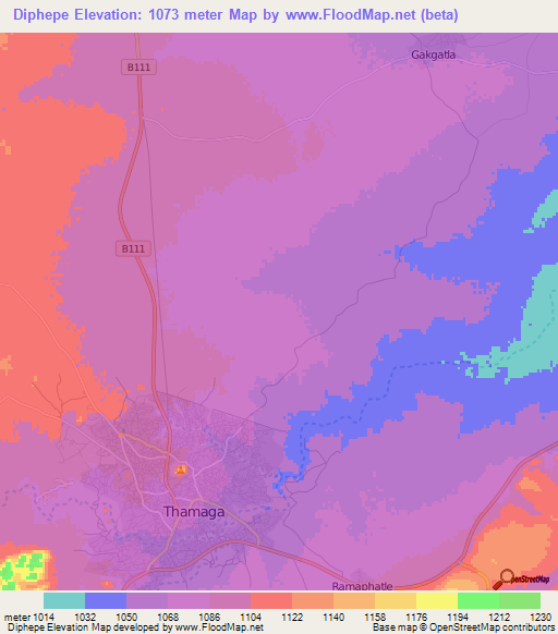 Diphepe,Botswana Elevation Map