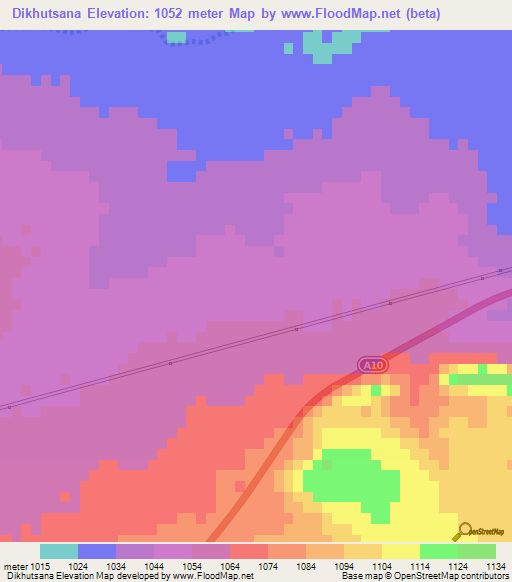Dikhutsana,Botswana Elevation Map