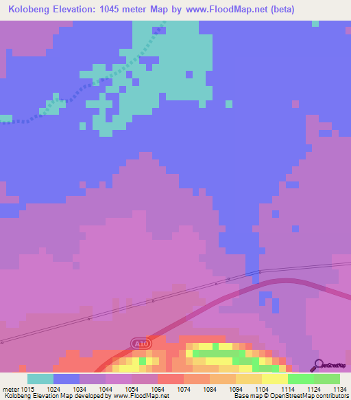 Kolobeng,Botswana Elevation Map