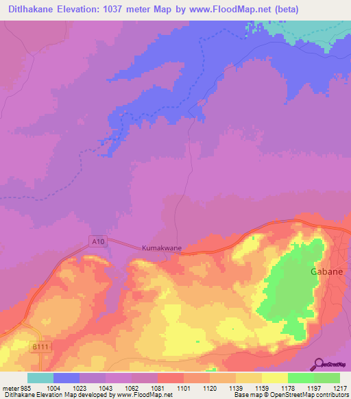 Ditlhakane,Botswana Elevation Map