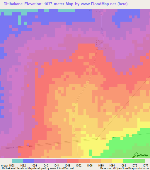 Ditlhakane,Botswana Elevation Map