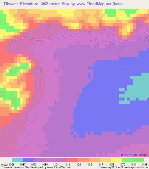 Tlhwane,Botswana Elevation Map