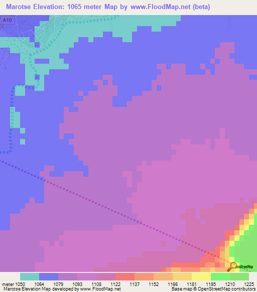 Marotse,Botswana Elevation Map