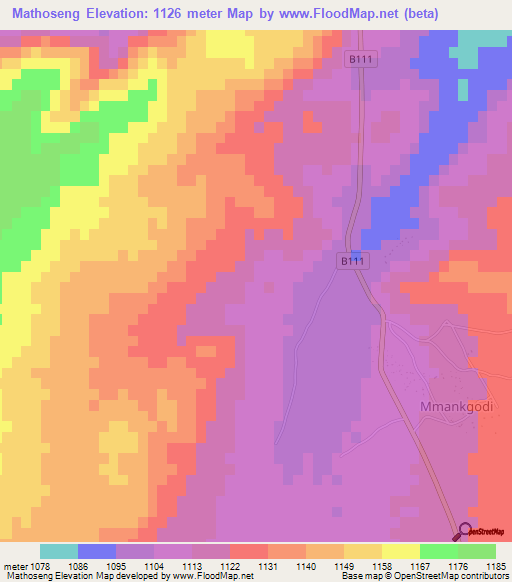 Mathoseng,Botswana Elevation Map