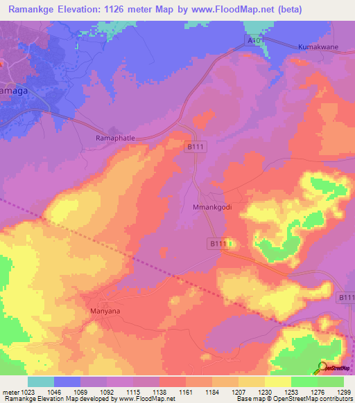 Ramankge,Botswana Elevation Map