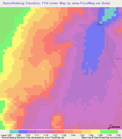 Ramotlhabeng,Botswana Elevation Map