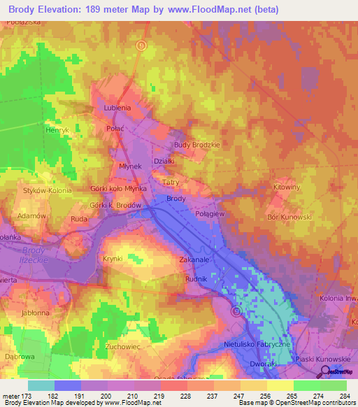 Brody,Poland Elevation Map