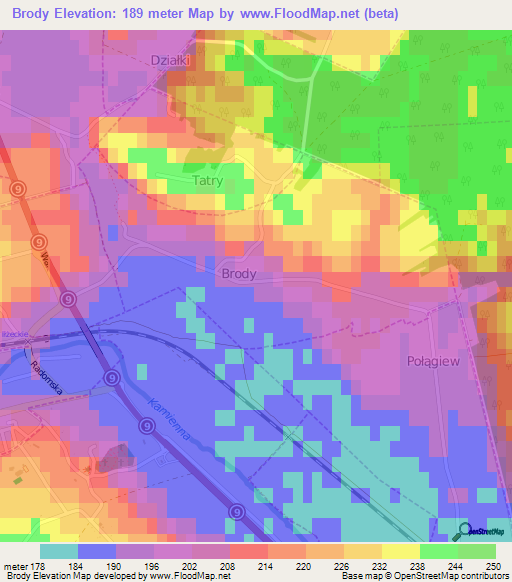 Brody,Poland Elevation Map