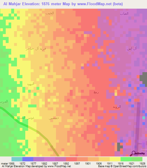 Al Mahjar,Yemen Elevation Map