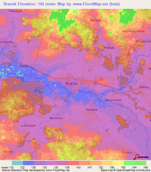 Bransk,Poland Elevation Map