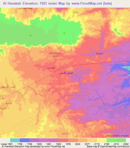 Al Hanakah,Yemen Elevation Map