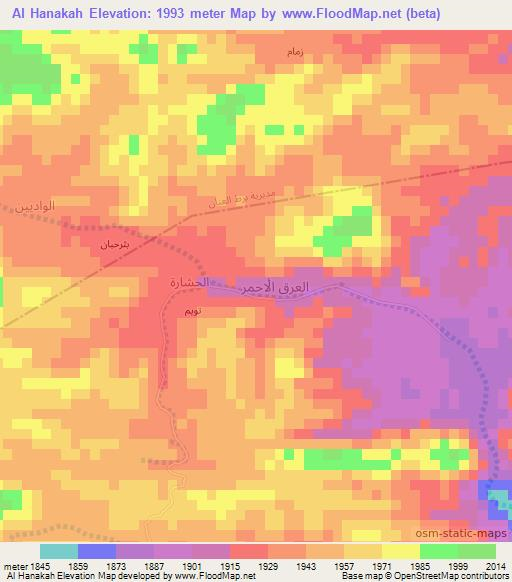 Al Hanakah,Yemen Elevation Map