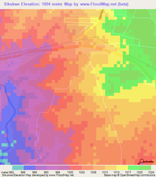 Sikukwe,Botswana Elevation Map