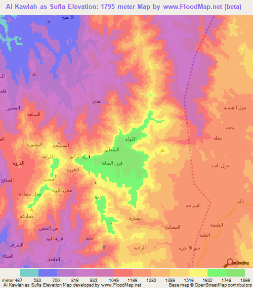 Al Kawlah as Sufla,Yemen Elevation Map