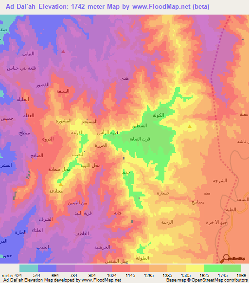 Ad Dal`ah,Yemen Elevation Map