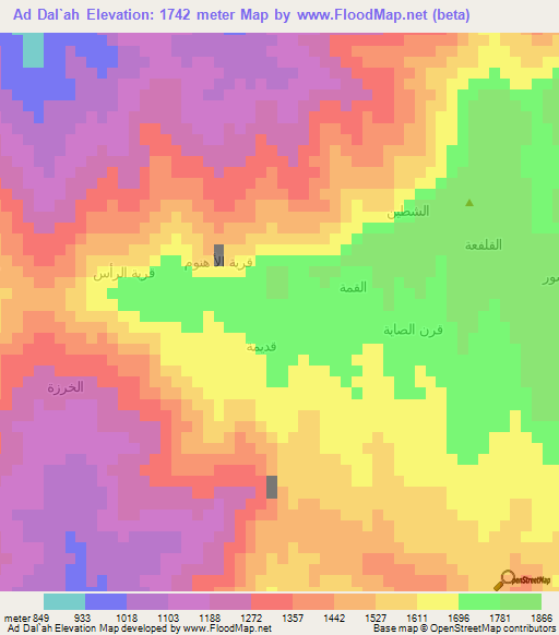 Ad Dal`ah,Yemen Elevation Map