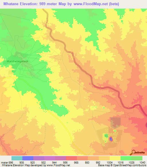 Mhatane,Botswana Elevation Map