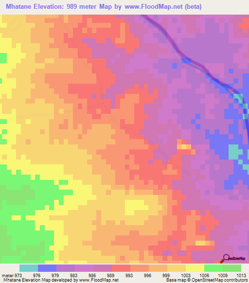 Mhatane,Botswana Elevation Map