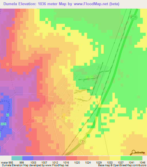 Dumela,Botswana Elevation Map