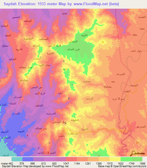 Saydah,Yemen Elevation Map