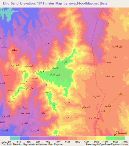 Dhu Sa`id,Yemen Elevation Map