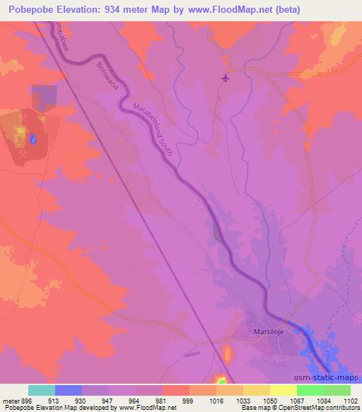 Pobepobe,Botswana Elevation Map