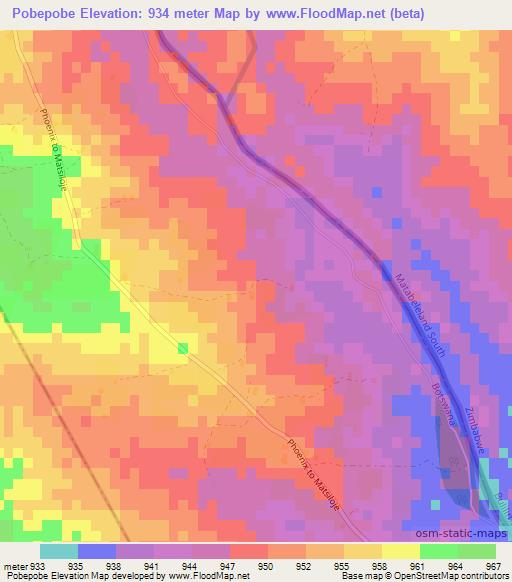 Pobepobe,Botswana Elevation Map