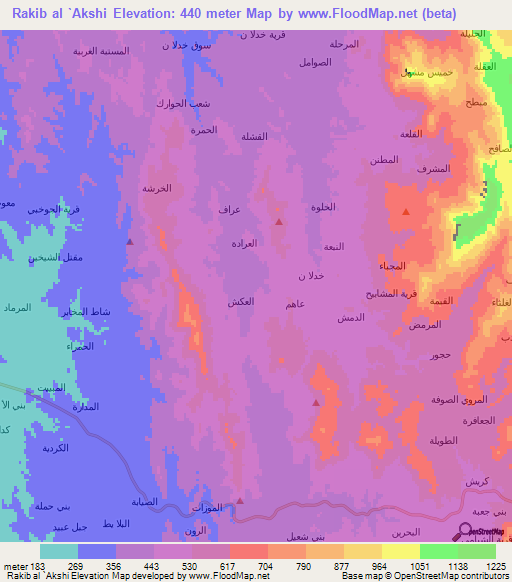 Rakib al `Akshi,Yemen Elevation Map