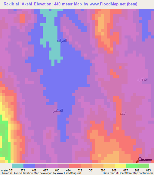 Rakib al `Akshi,Yemen Elevation Map