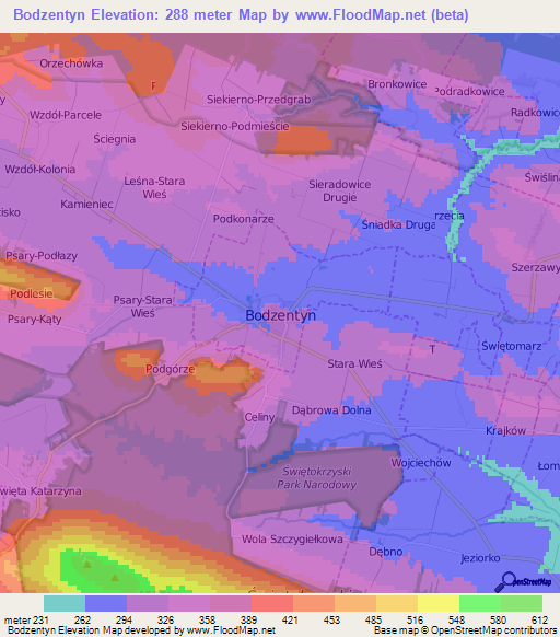 Bodzentyn,Poland Elevation Map