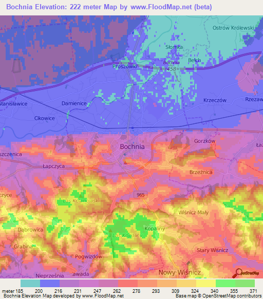 Bochnia,Poland Elevation Map