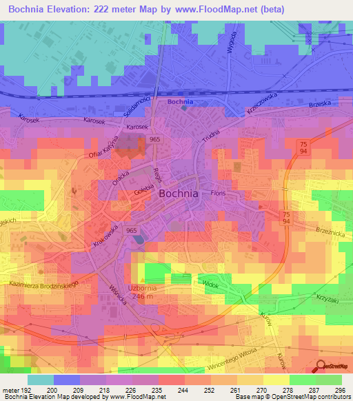 Bochnia,Poland Elevation Map