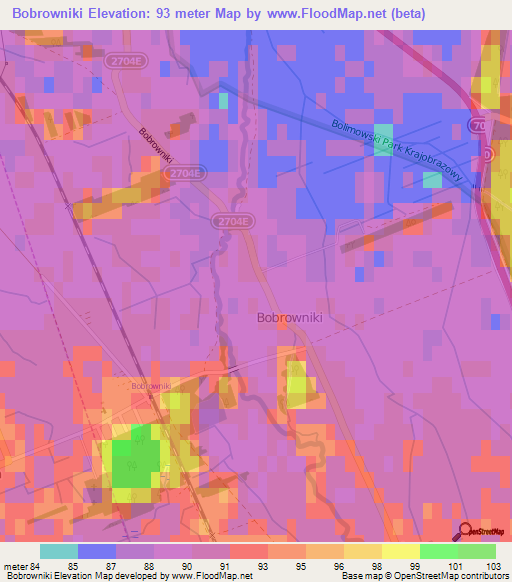 Bobrowniki,Poland Elevation Map