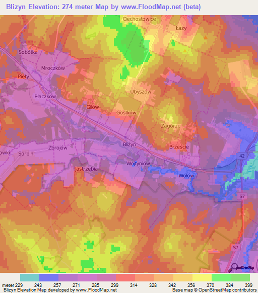 Blizyn,Poland Elevation Map