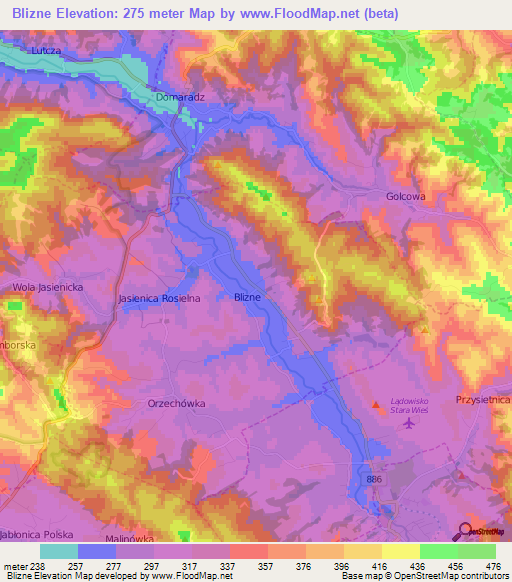 Blizne,Poland Elevation Map