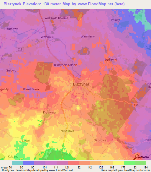 Bisztynek,Poland Elevation Map