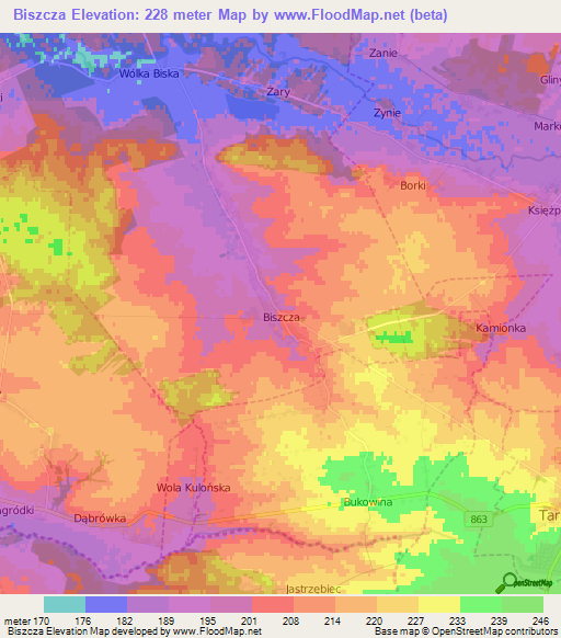 Biszcza,Poland Elevation Map