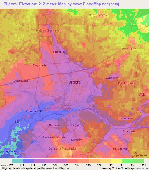 Bilgoraj,Poland Elevation Map